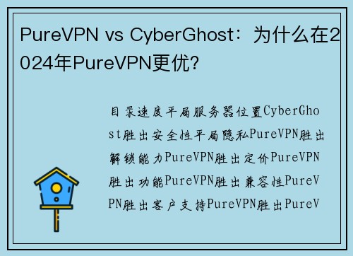 PureVPN vs CyberGhost：为什么在2024年PureVPN更优？